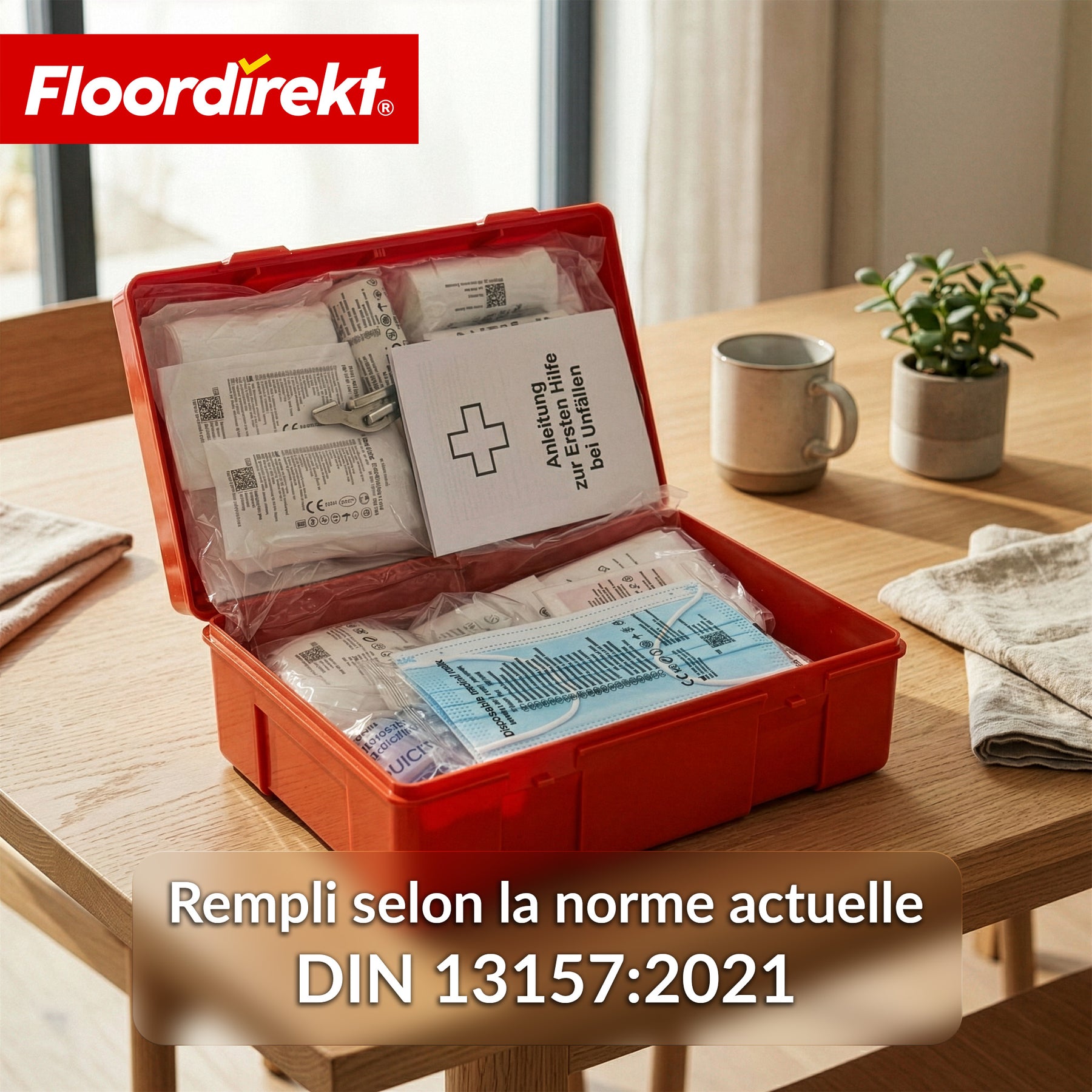 Trousse de premiers secours | DIN 13157:2021 | Coffret de secours avec support mural & autocollants ISO
