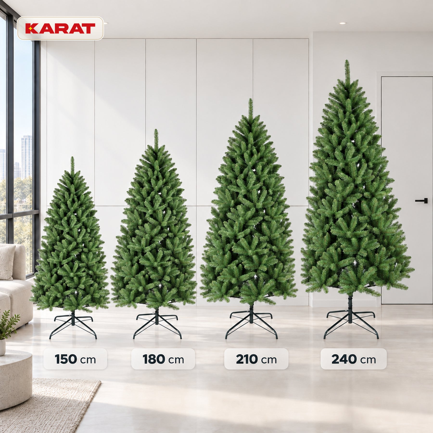 Sapin de Noël artificiel | Evergreen | Aspect sapin dense avec pied en métal | 150–240 cm