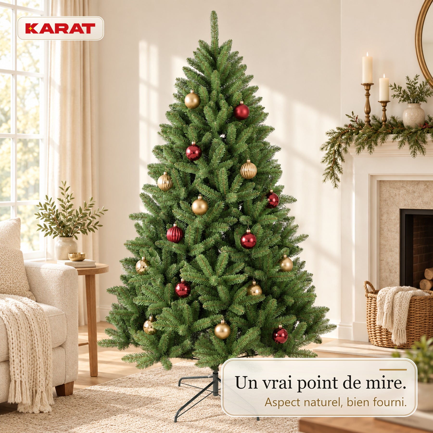 Sapin de Noël artificiel | Evergreen | Aspect sapin dense avec pied en métal | 150–240 cm