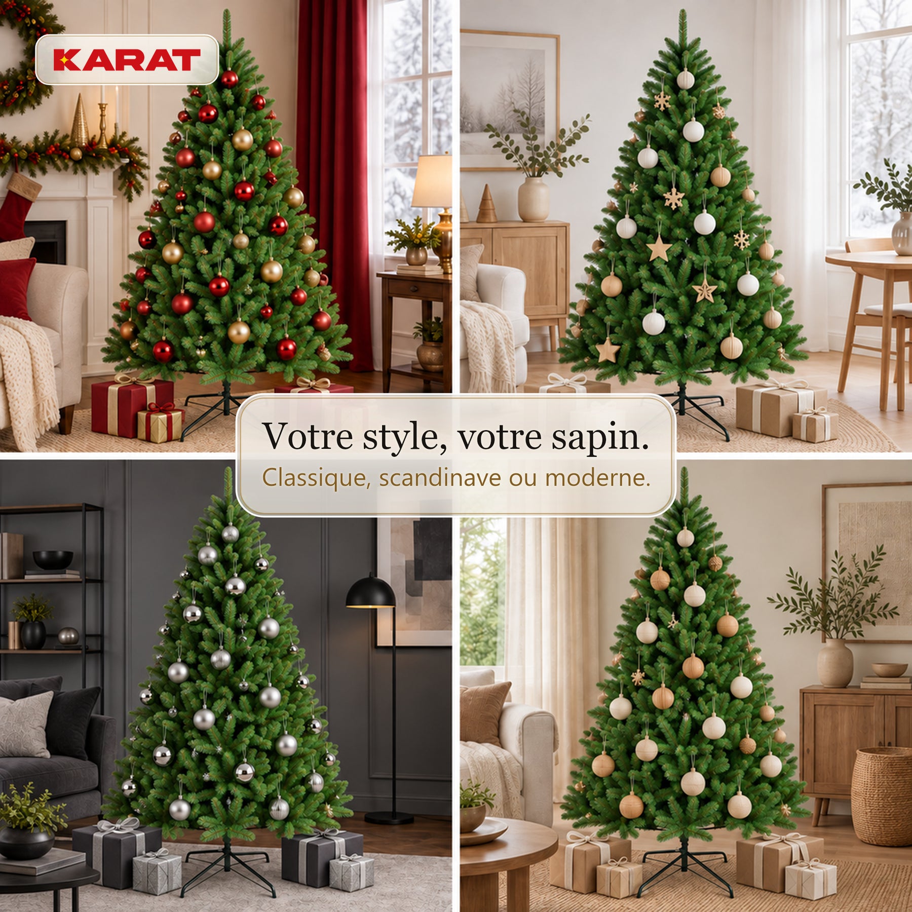 Sapin de Noël artificiel | Evergreen | Aspect sapin dense avec pied en métal | 150–240 cm