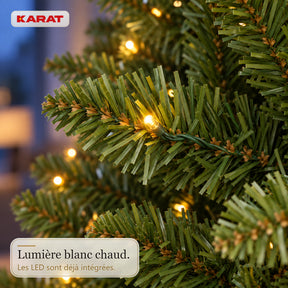 Sapin de Noël artificiel avec éclairage LED | Evergreen | LED blanc chaud & pied en métal | 150–240 cm