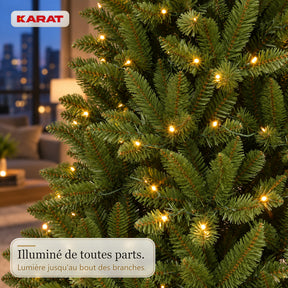 Sapin de Noël artificiel avec éclairage LED | Evergreen | LED blanc chaud & pied en métal | 150–240 cm