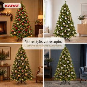 Sapin de Noël artificiel avec éclairage LED | Evergreen | LED blanc chaud & pied en métal | 150–240 cm