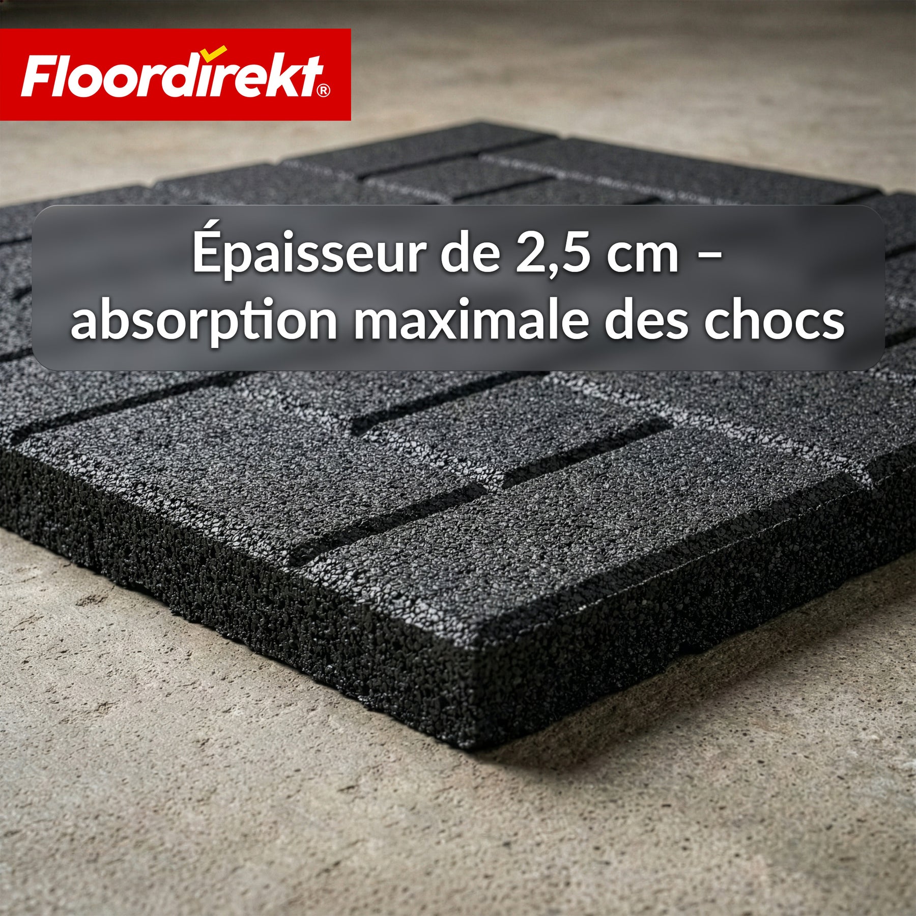 Dalle amortissante | Paving Tile | 50x50 cm 25 mm | Dalle en caoutchouc aspect pavé | Terrasse, jardin & extérieur