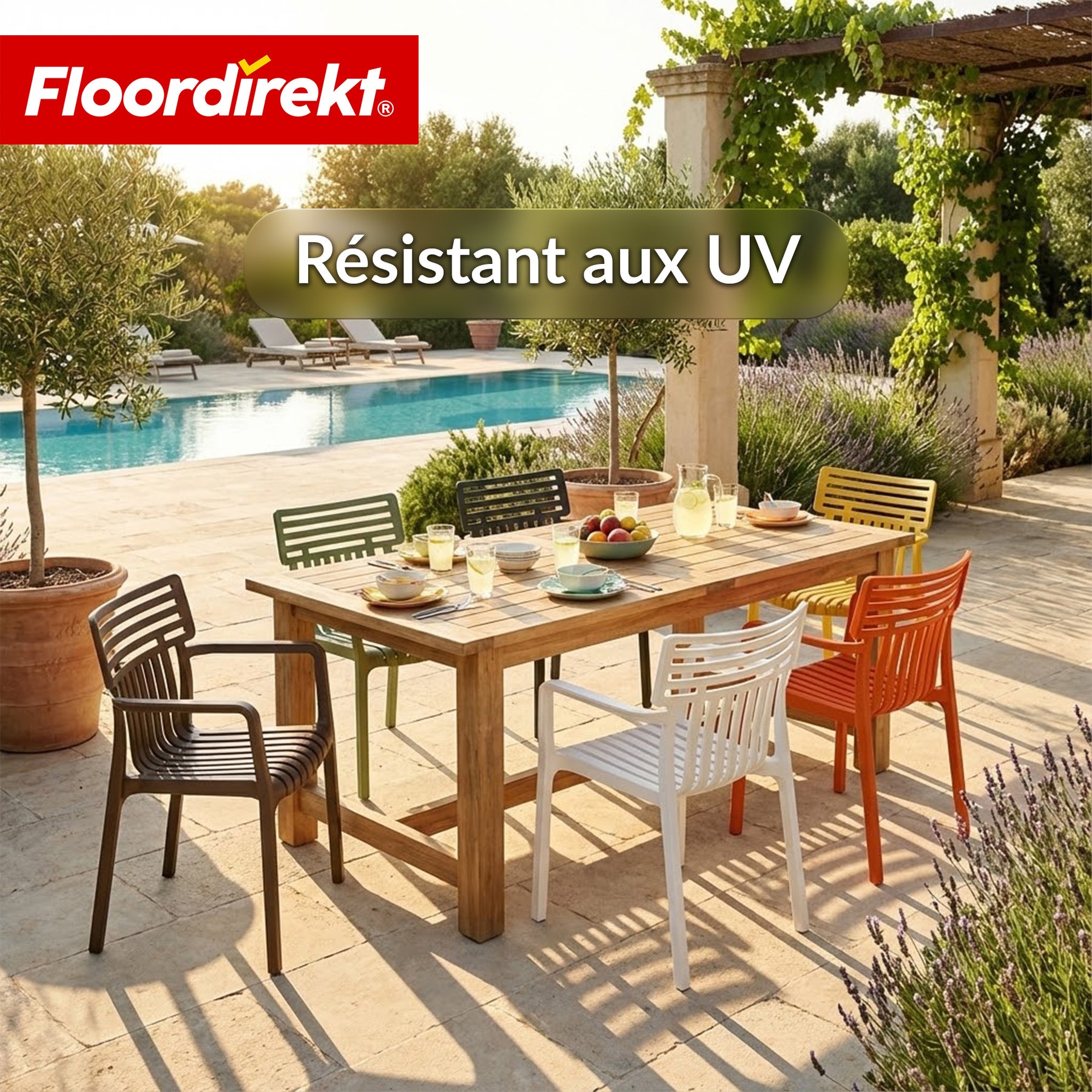 Chaise de jardin | Terrano | Chaise design empilable résistante aux intempéries & aux UV pour jardin, balcon & terrasse