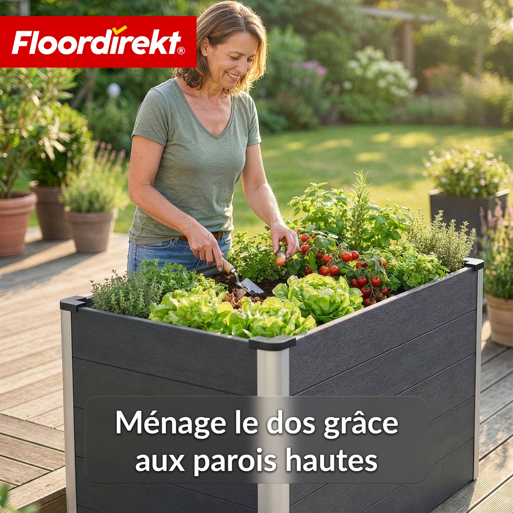 Bac surélevé en WPC | Kasos | 150 x 70 x 75 cm | Anthracite | Résistant aux intempéries, ergonomique & durable | Fond ouvert pour éviter l'accumulation d'eau