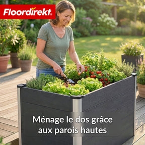 Bac surélevé en WPC | Kasos | 150 x 70 x 75 cm | Anthracite | Résistant aux intempéries, ergonomique & durable | Fond ouvert pour éviter l'accumulation d'eau