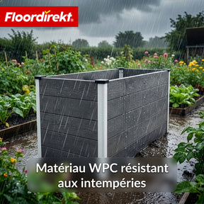 Bac surélevé en WPC | Kasos | 150 x 70 x 75 cm | Anthracite | Résistant aux intempéries, ergonomique & durable | Fond ouvert pour éviter l'accumulation d'eau