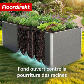 Bac surélevé en WPC | Kasos | 150 x 70 x 75 cm | Anthracite | Résistant aux intempéries, ergonomique & durable | Fond ouvert pour éviter l'accumulation d'eau