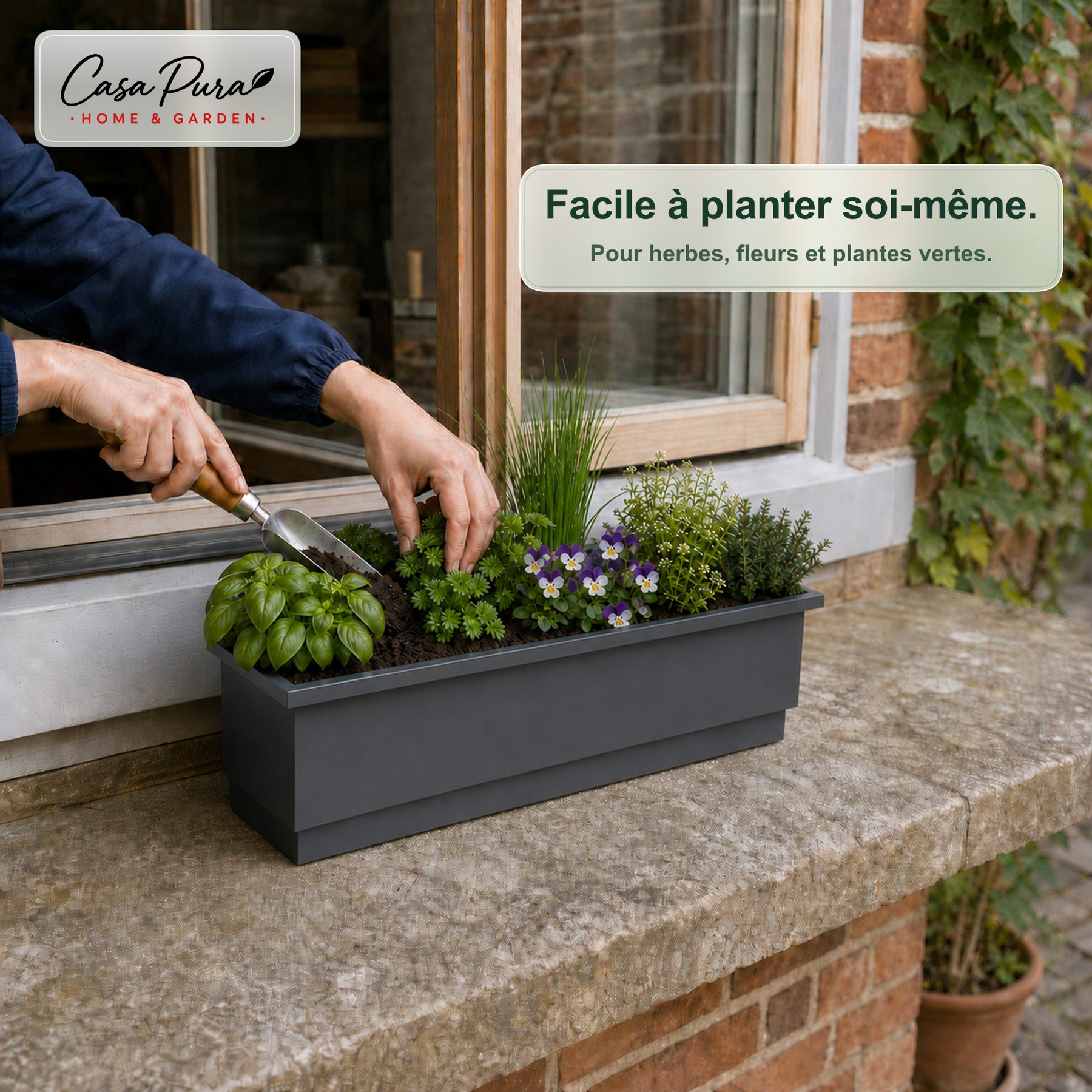 Jardinière de balcon | Viola | Jardinière en métal avec bac récupérateur pour balcon & garde-corps