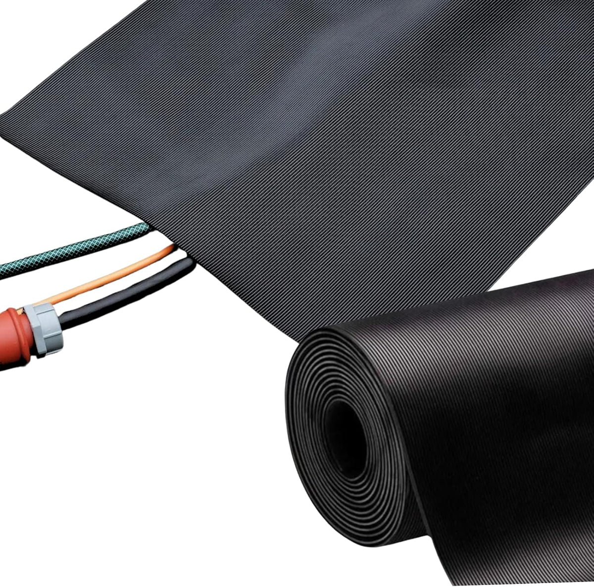 Tapis de protection pour câbles en caoutchouc | Finement nervuré | Antidérapant, épaisseur 3 mm | Pont de câbles idéal pour les manifestations et événements