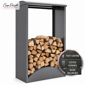 Porte-bûches | Alexis | Rangement à bois en acier galvanisé | Toit bombé | 98,4 × 52,4 × 160 cm