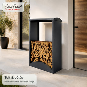 Porte-bûches | Alexis | Rangement à bois en acier galvanisé | Toit bombé | 98,4 × 52,4 × 160 cm