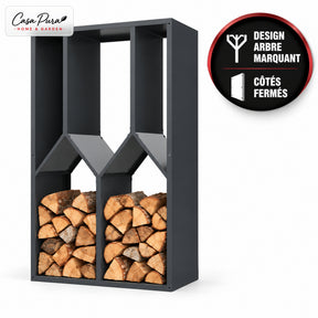 Porte-bûches | Nikos | Rangement à bois en acier galvanisé | Design arbre | 95 × 50 × 160 cm