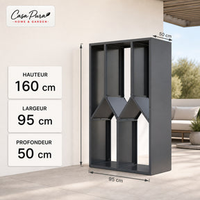 Porte-bûches | Nikos | Rangement à bois en acier galvanisé | Design arbre | 95 × 50 × 160 cm