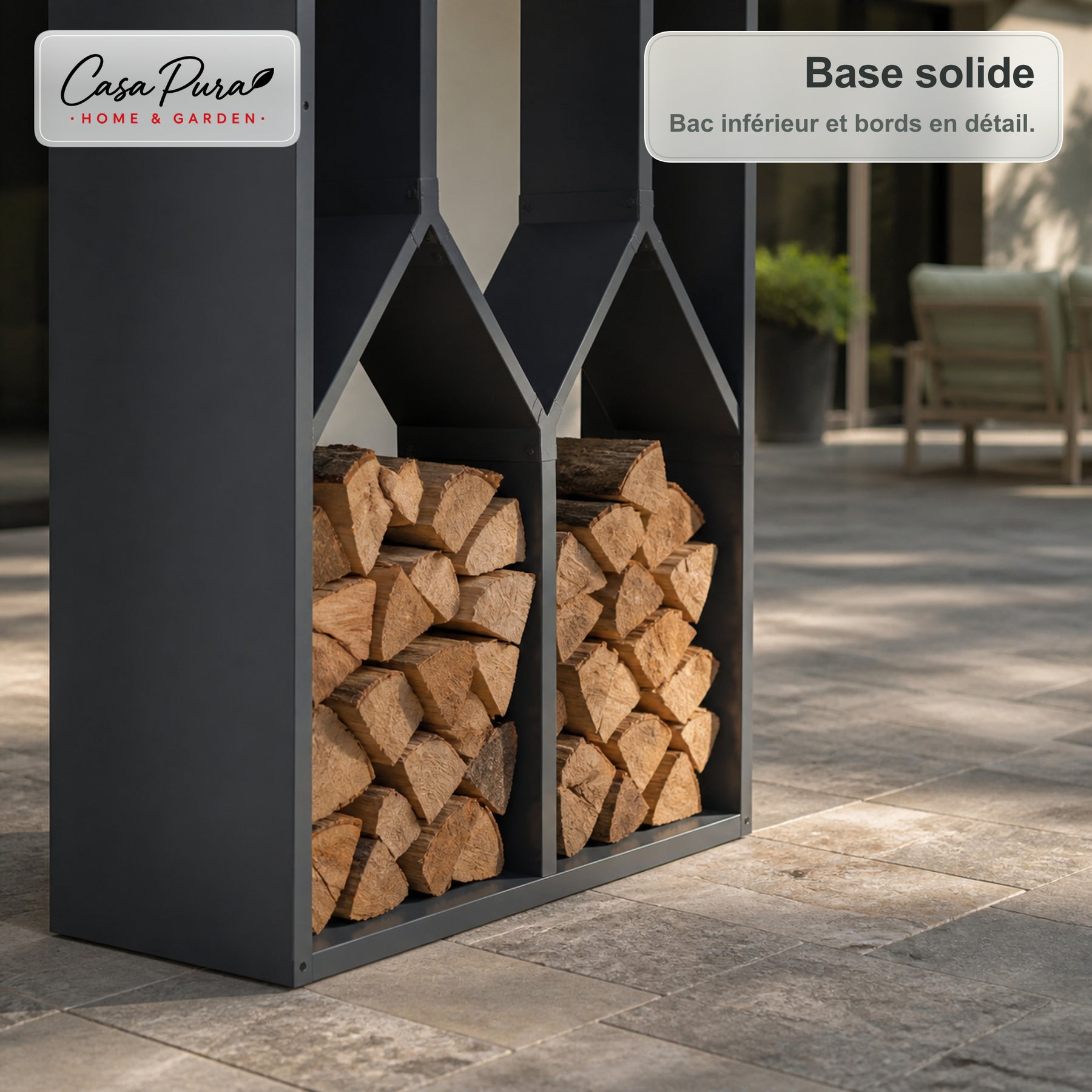 Porte-bûches | Nikos | Rangement à bois en acier galvanisé | Design arbre | 95 × 50 × 160 cm