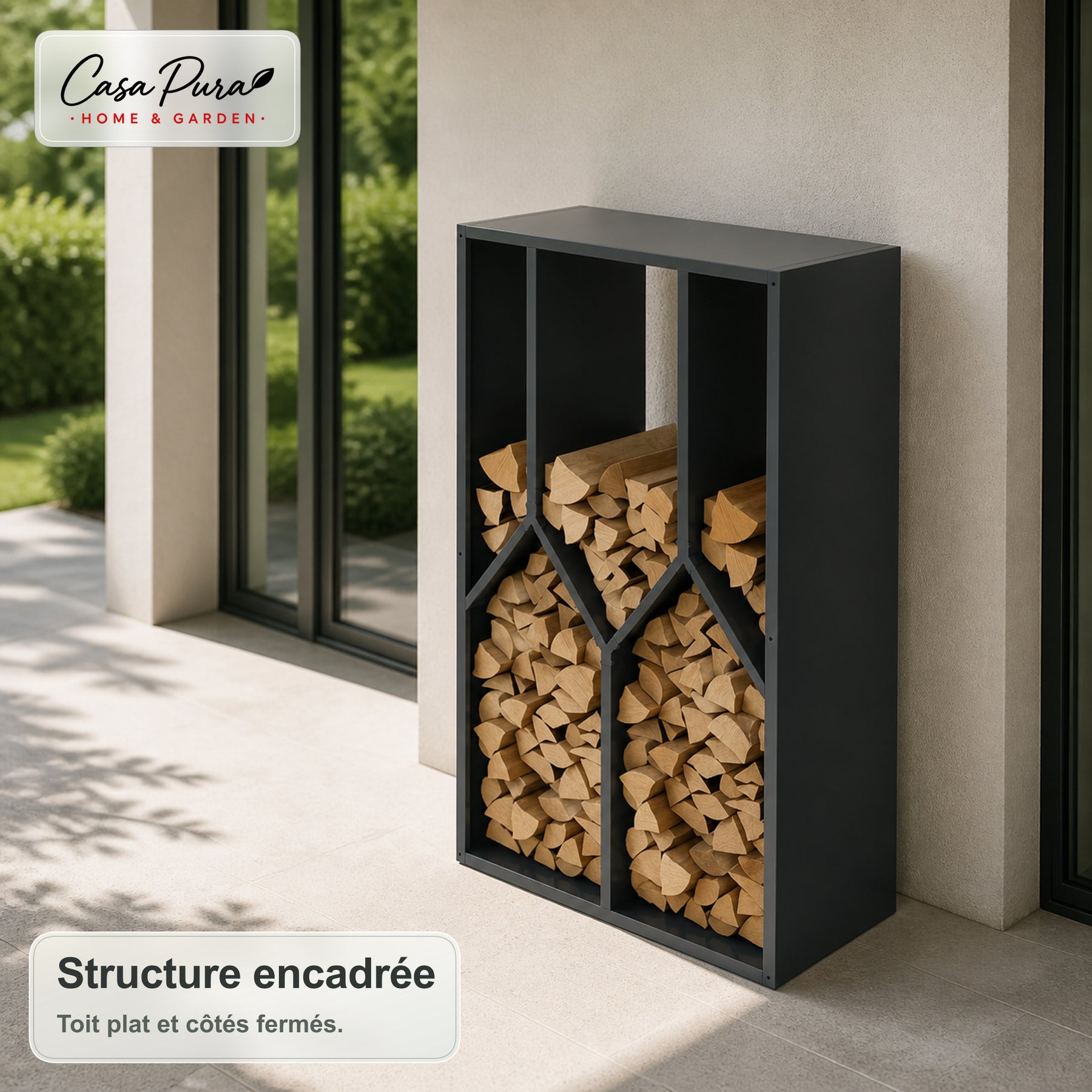 Porte-bûches | Nikos | Rangement à bois en acier galvanisé | Design arbre | 95 × 50 × 160 cm