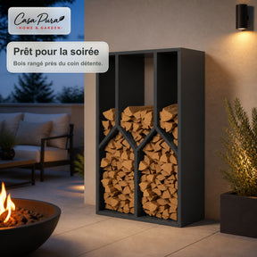 Porte-bûches | Nikos | Rangement à bois en acier galvanisé | Design arbre | 95 × 50 × 160 cm