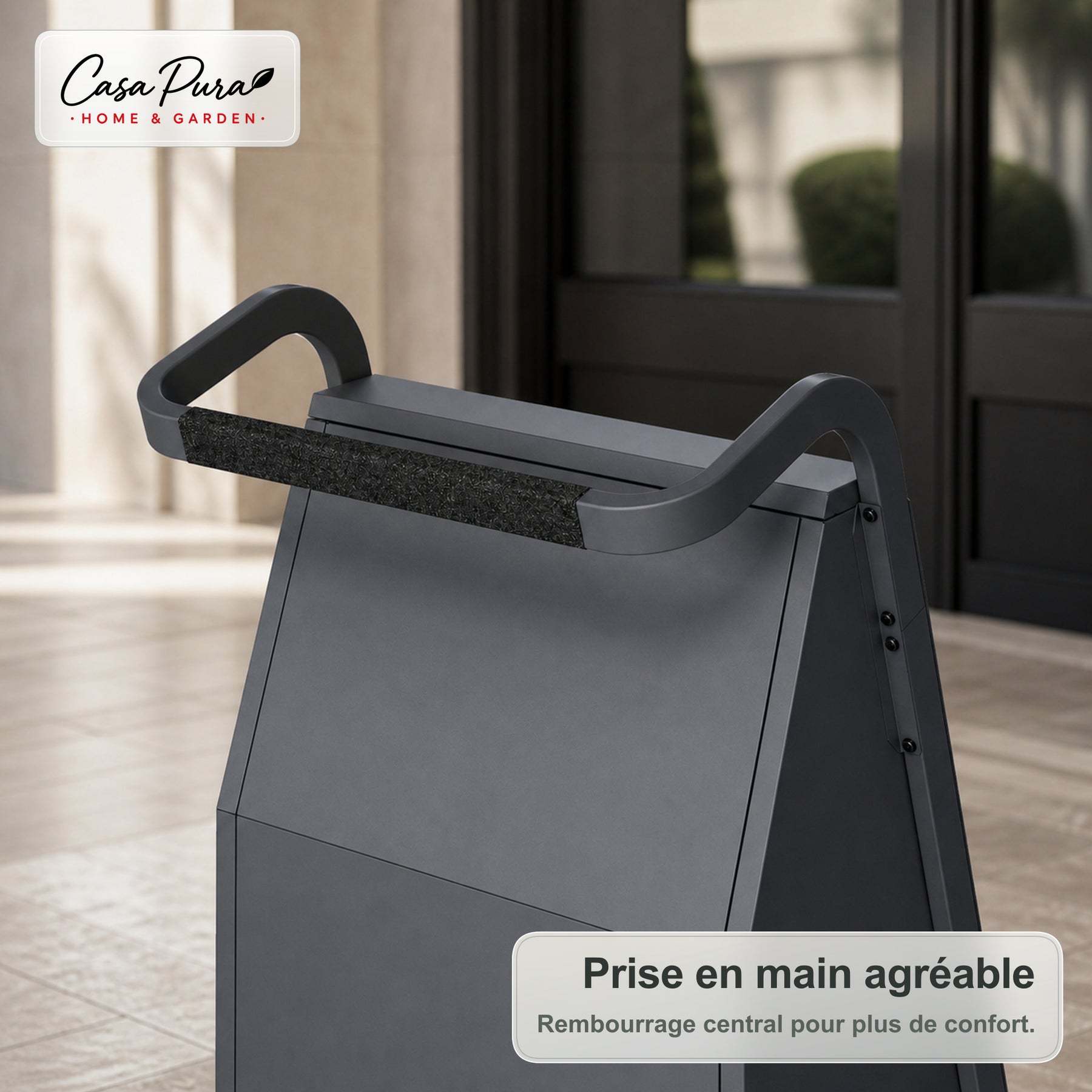 Porte-bûches | Paolo | Rangement à bois mobile avec 2 roues & poignée rembourrée | 43 × 56 × 116 cm