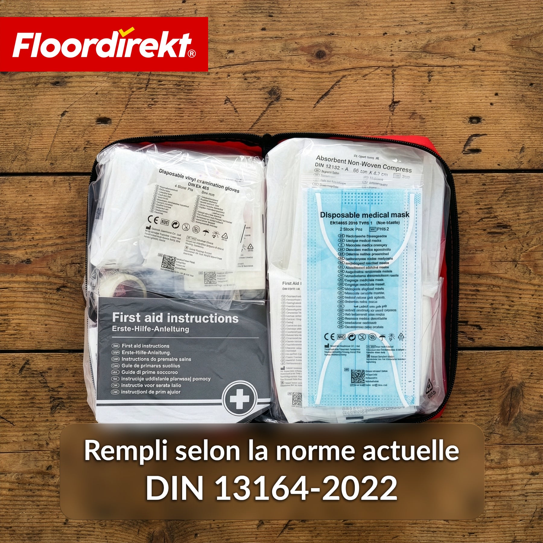 Trousse de secours voiture DIN 13164:2022 | Kit de premiers secours pour voiture | Trousse de secours automobile conforme à l’équipement obligatoire du véhicule