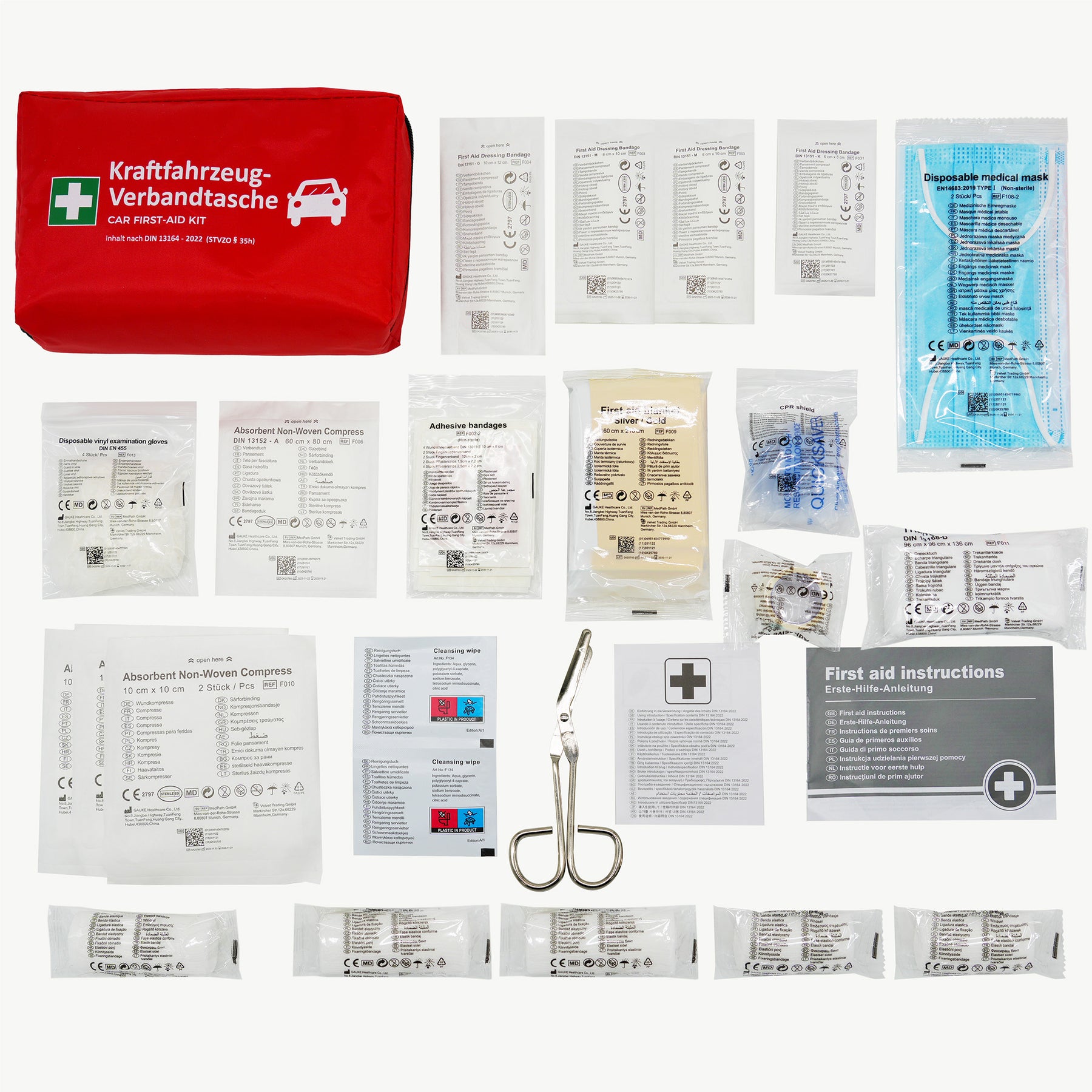 Trousse de secours voiture DIN 13164:2022 | Kit de premiers secours pour voiture | Trousse de secours automobile conforme à l’équipement obligatoire du véhicule