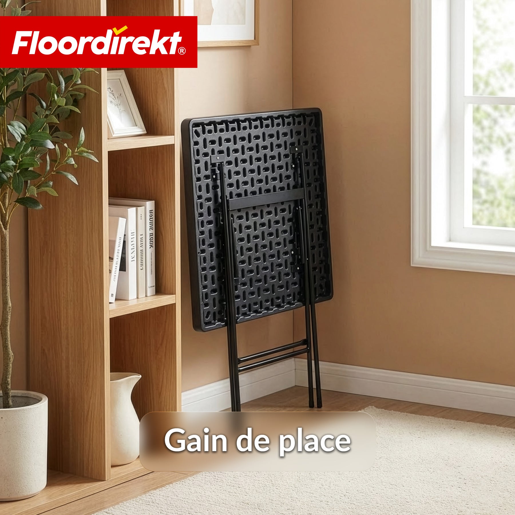 Table pliante | Kobe | Table de jardin pliante noire en effet rotin | 60 × 60 cm
