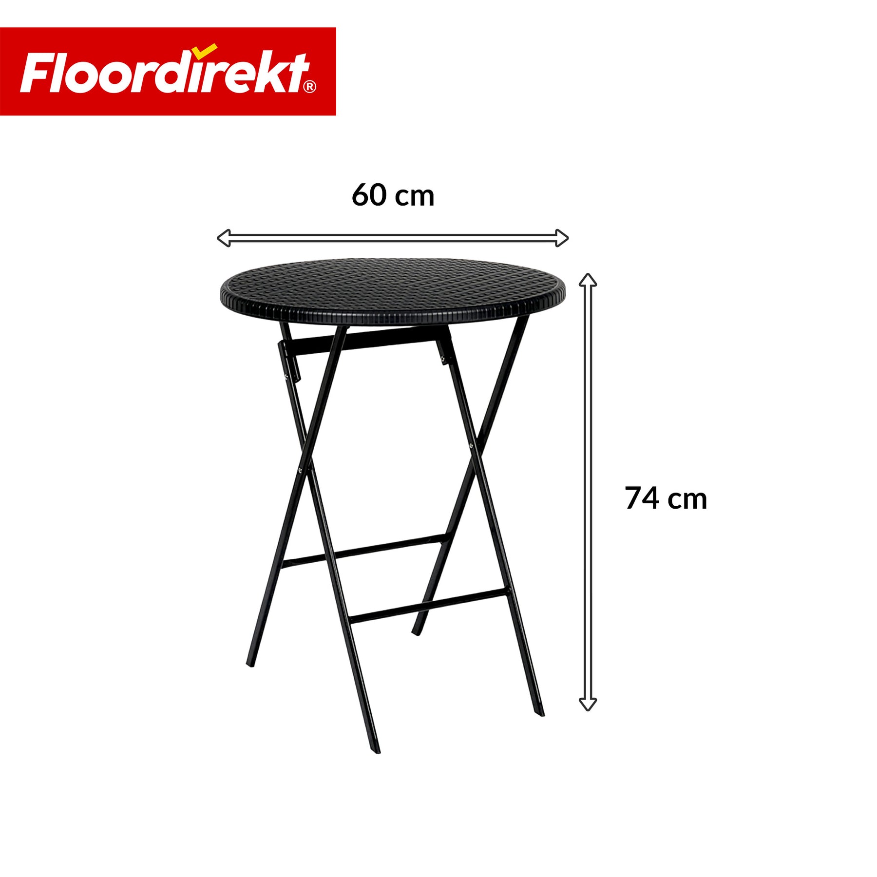 Table pliante | Toyama | Table de jardin ronde et pliante en aspect rotin, noire | Ø 60 cm