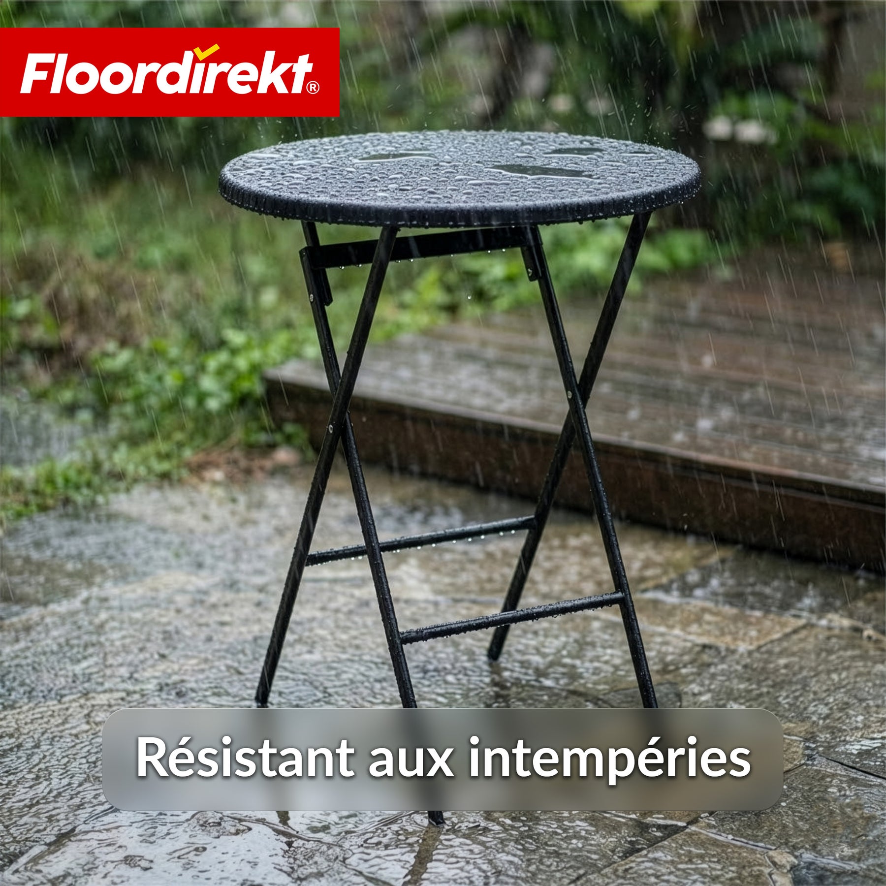 Table pliante | Toyama | Table de jardin ronde et pliante en aspect rotin, noire | Ø 60 cm