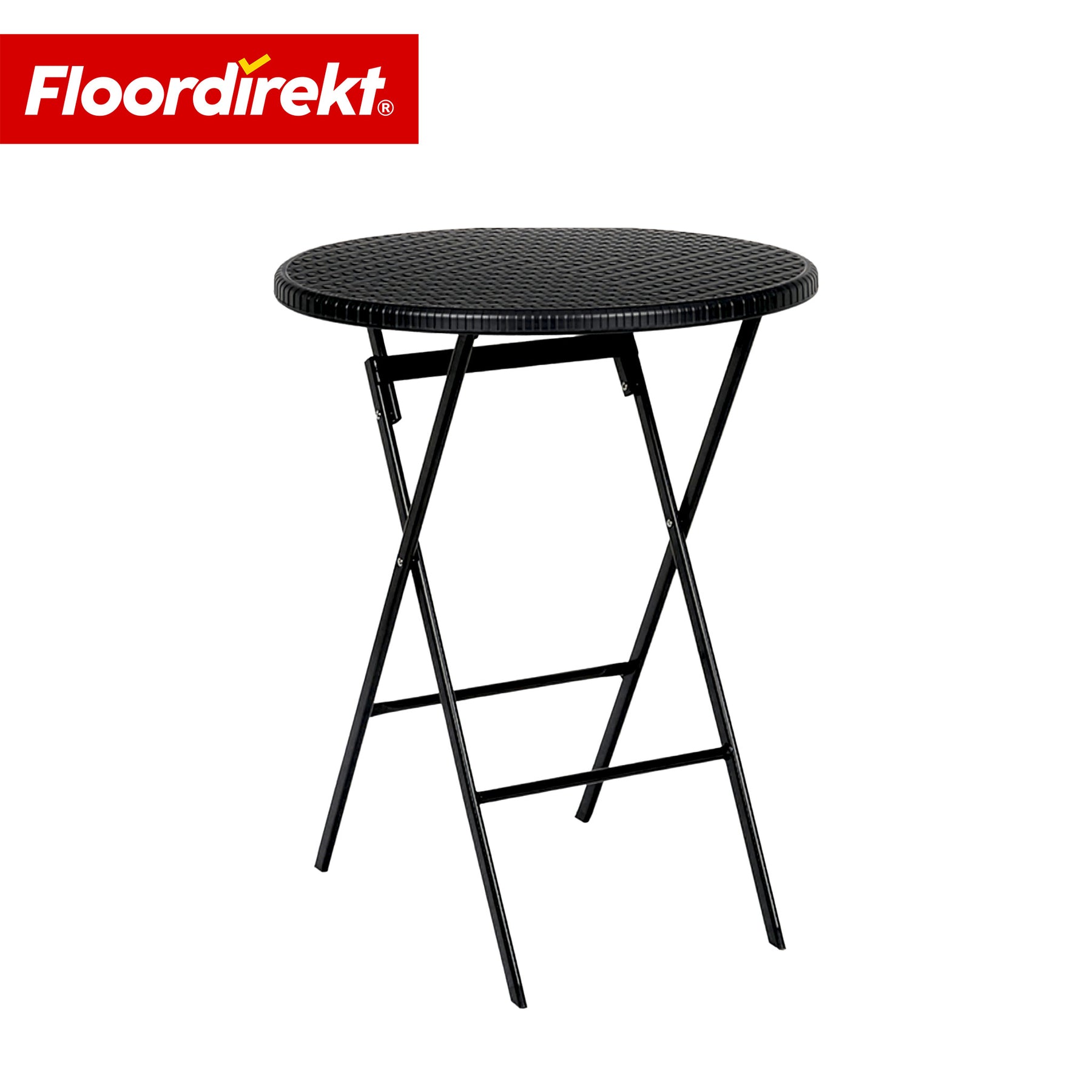 Table pliante | Toyama | Table de jardin ronde et pliante en aspect rotin, noire | Ø 60 cm