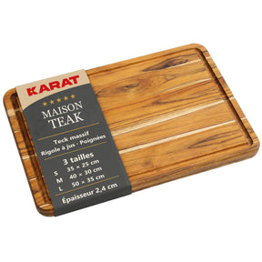 Planche à découper | Maison Teak Edge Grain | Teck massif avec rainure à jus & poignées | 3 tailles