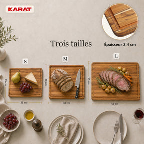 Planche à découper | Maison Teak Edge Grain | Teck massif avec rainure à jus & poignées | 3 tailles