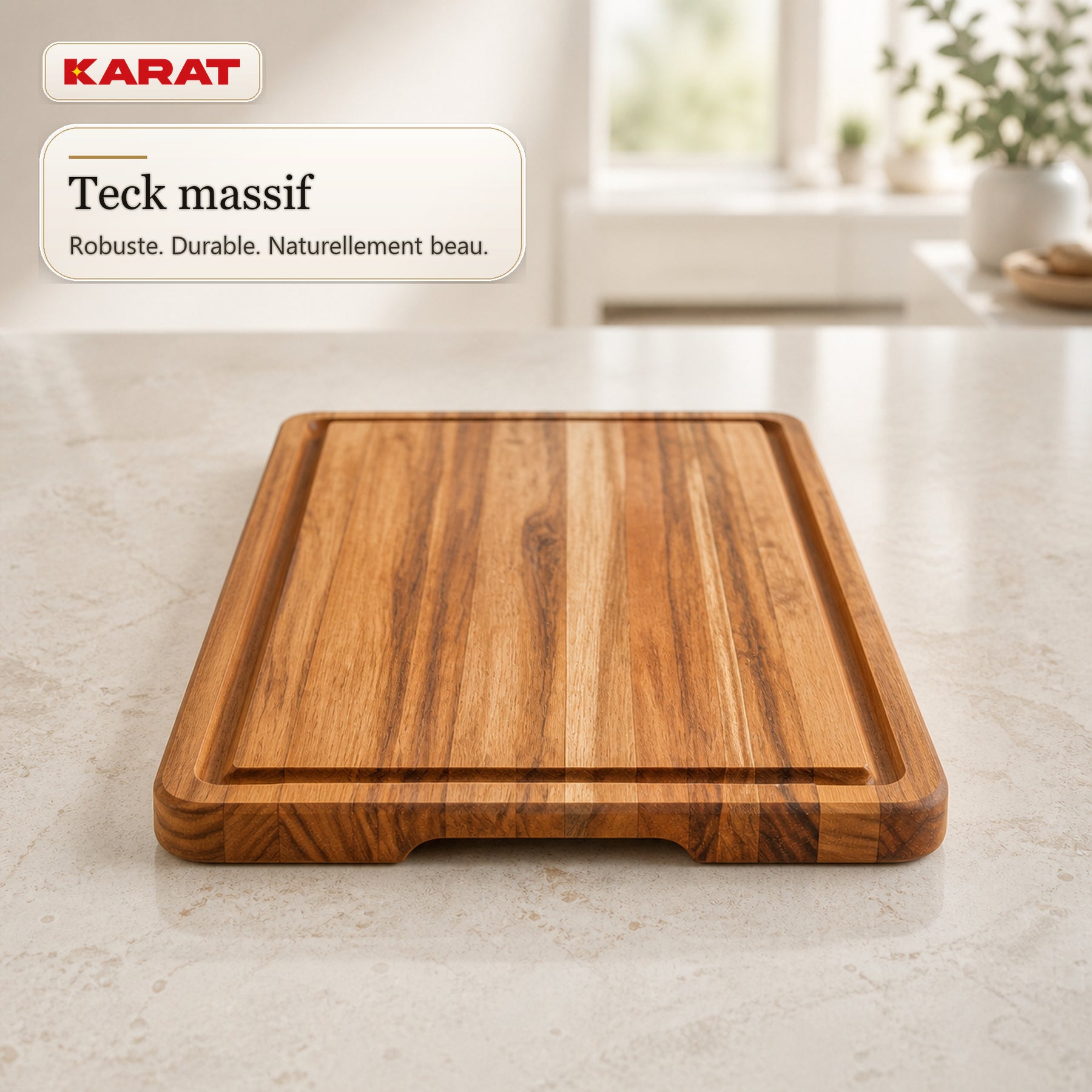 Planche à découper | Maison Teak Edge Grain | Teck massif avec rainure à jus & poignées | 3 tailles