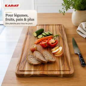 Planche à découper | Maison Teak Edge Grain | Teck massif avec rainure à jus & poignées | 3 tailles