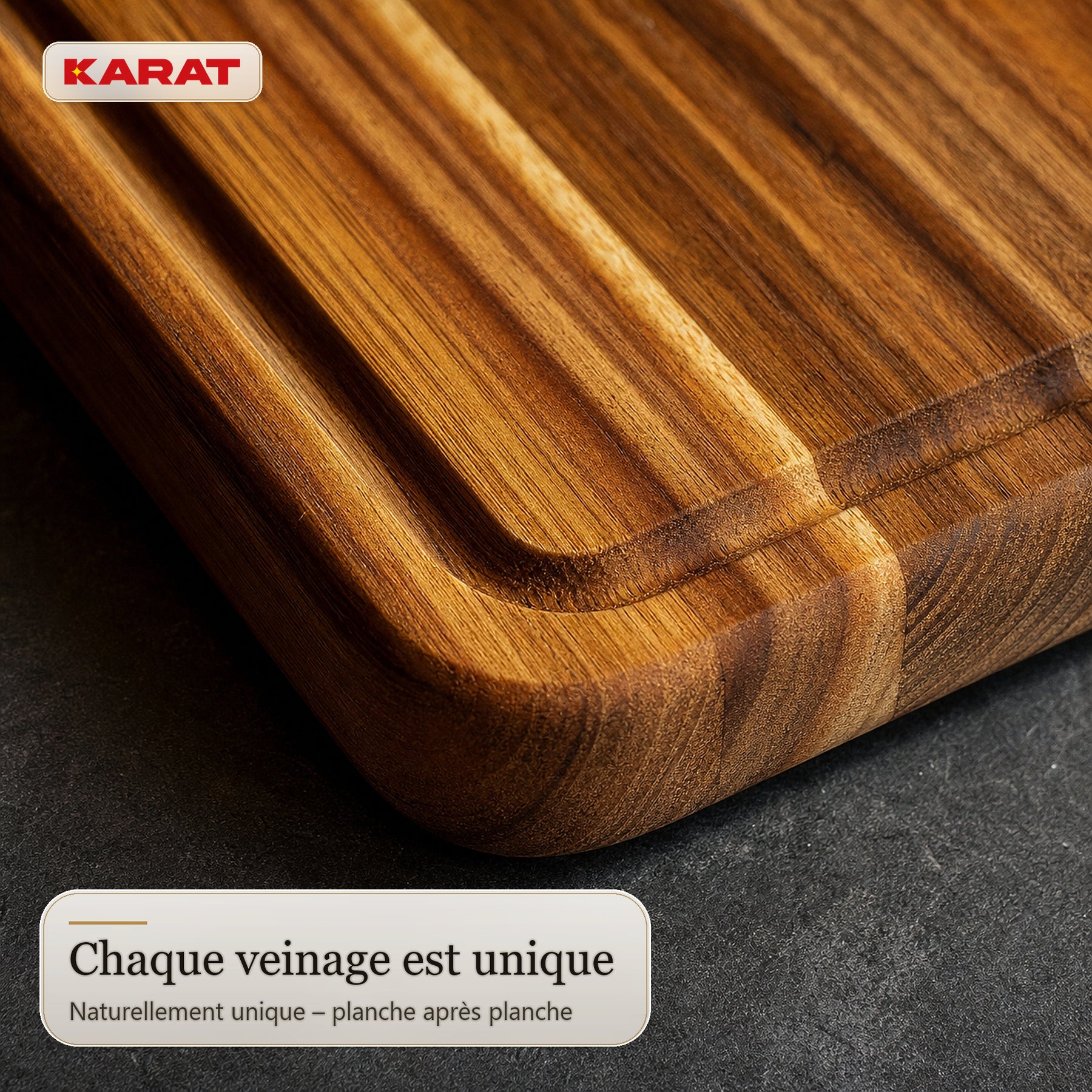 Planche à découper | Maison Teak Edge Grain | Teck massif avec rainure à jus & poignées | 3 tailles