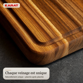 Planche à découper | Maison Teak Edge Grain | Teck massif avec rainure à jus & poignées | 3 tailles