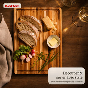 Planche à découper | Maison Teak Edge Grain | Teck massif avec rainure à jus & poignées | 3 tailles