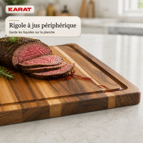 Planche à découper | Maison Teak Edge Grain | Teck massif avec rainure à jus & poignées | 3 tailles