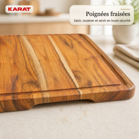 Planche à découper | Maison Teak Edge Grain | Teck massif avec rainure à jus & poignées | 3 tailles