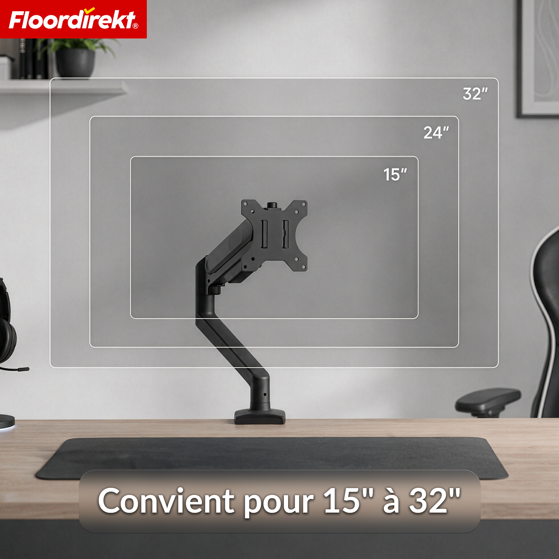 F5_Noir - Bras simple pour 1 écran