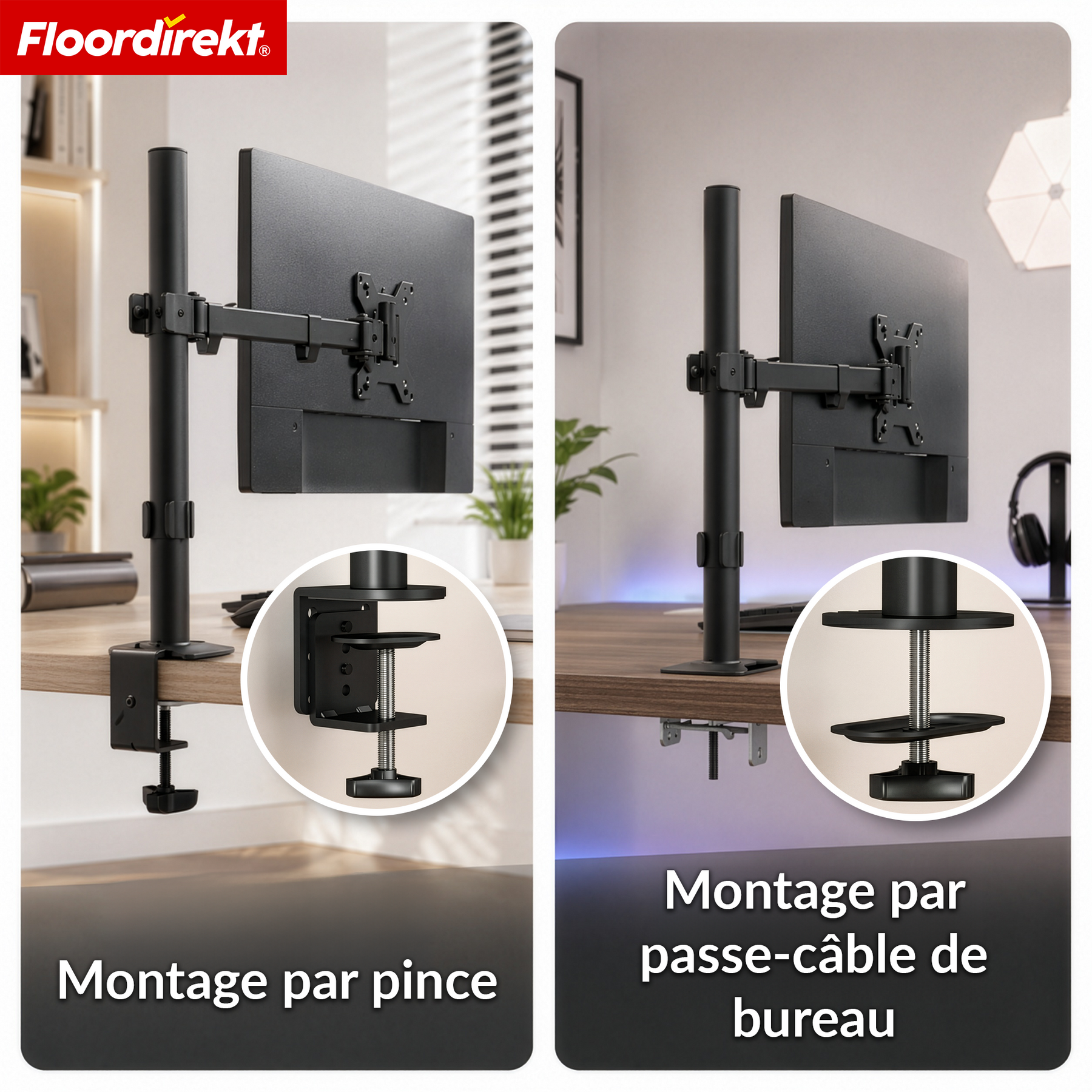 Bras de moniteur | Support d’écran réglable et flexible avec pince de bureau pour 1 ou 2 moniteurs