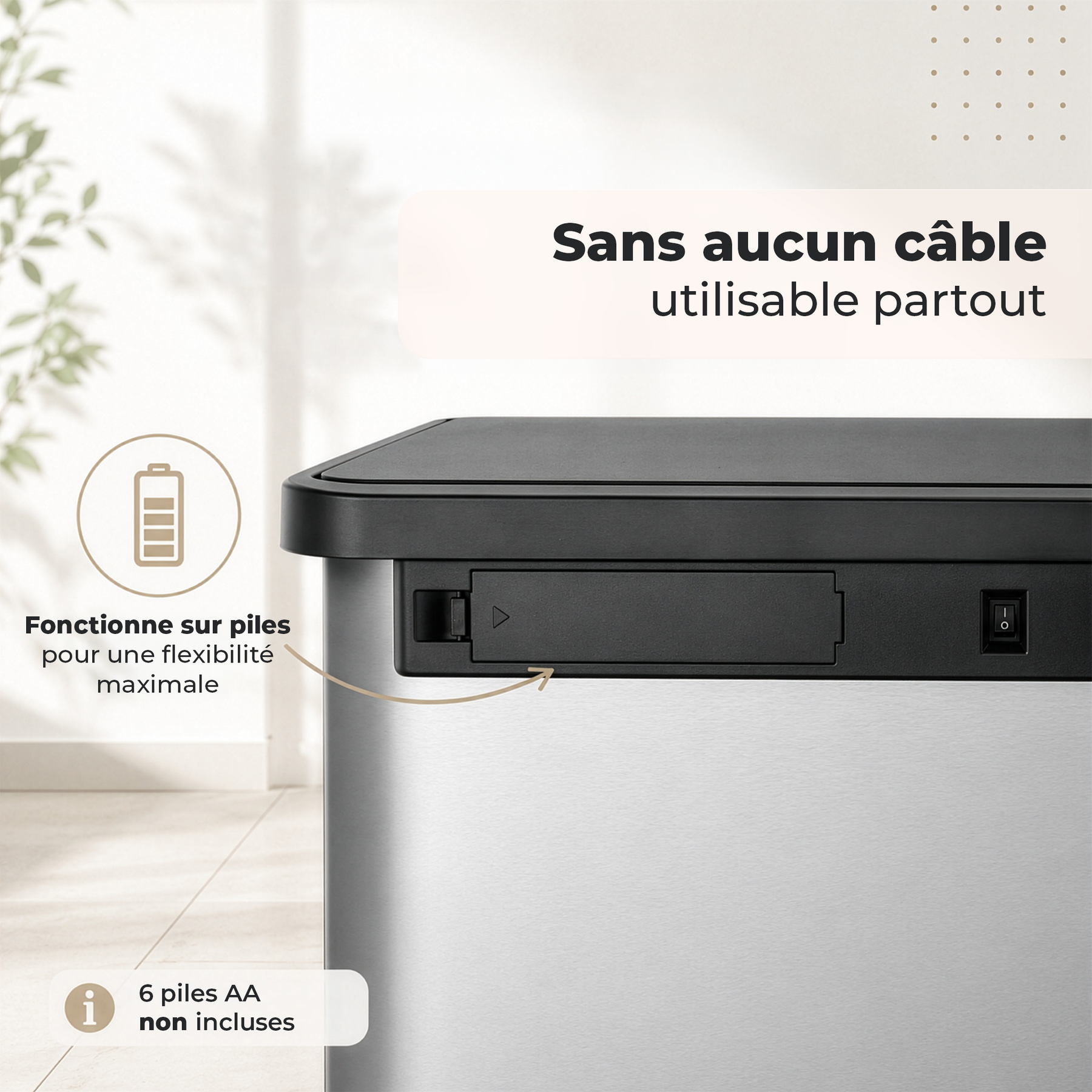 Poubelle | Tyler | Poubelle à capteur en acier inoxydable | Tri des déchets 2 × 24 L | Roulettes avec freins