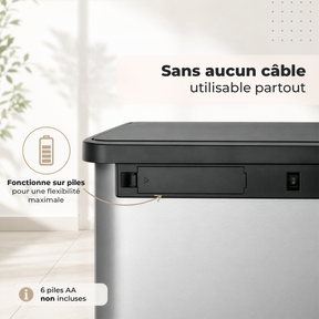 Poubelle | Tyler | Poubelle à capteur en acier inoxydable | Tri des déchets 2 × 24 L | Roulettes avec freins