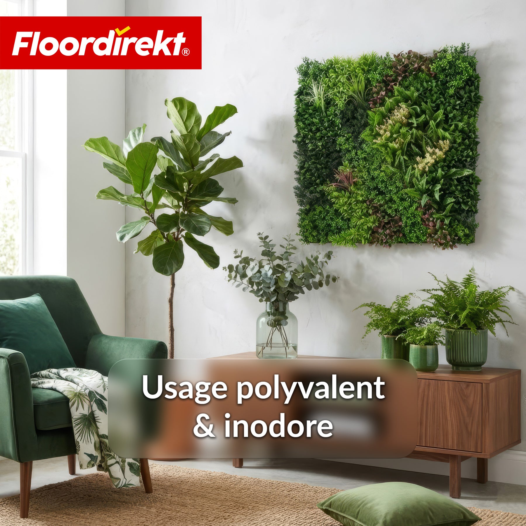 Mur végétal | Hera | Panneau de plantes artificielles naturel et sans entretien | Résistant au soleil & extensible avec système de clips | 100 × 100 cm