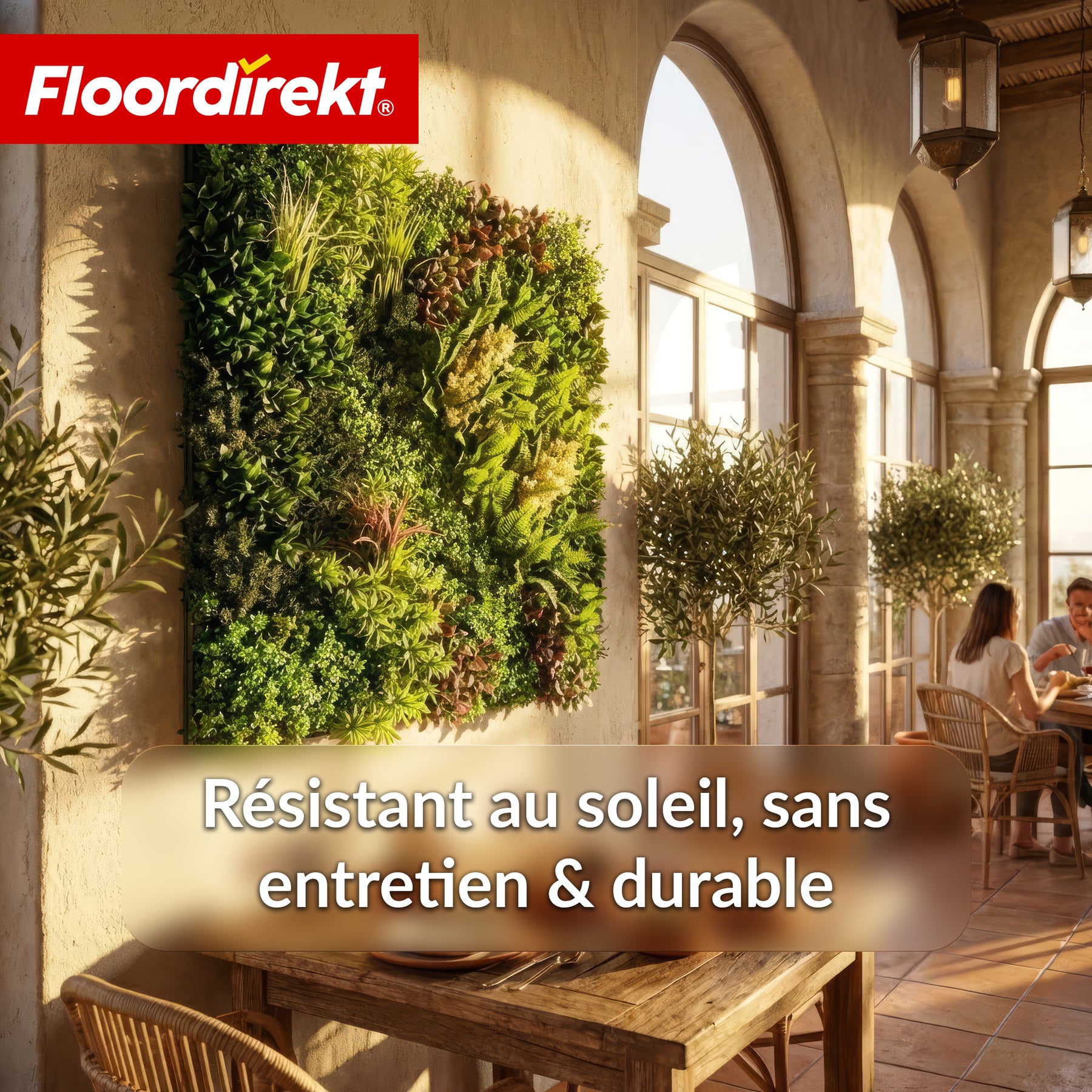 Mur végétal | Hera | Panneau de plantes artificielles naturel et sans entretien | Résistant au soleil & extensible avec système de clips | 100 × 100 cm