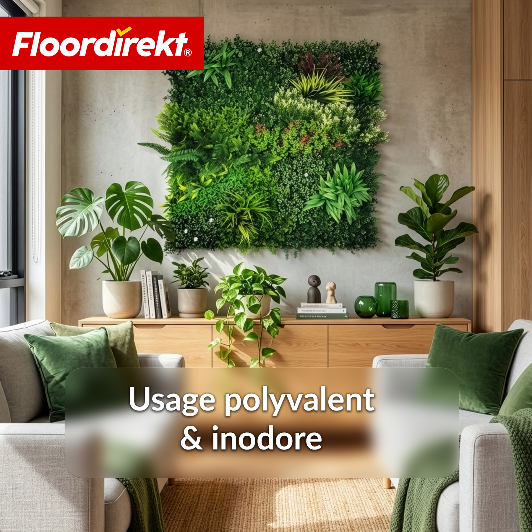 Mur végétal | Meadow | Panneau de plantes artificielles naturel, résistant au soleil & sans entretien | Système d’extension à clipser | 100 × 100 cm