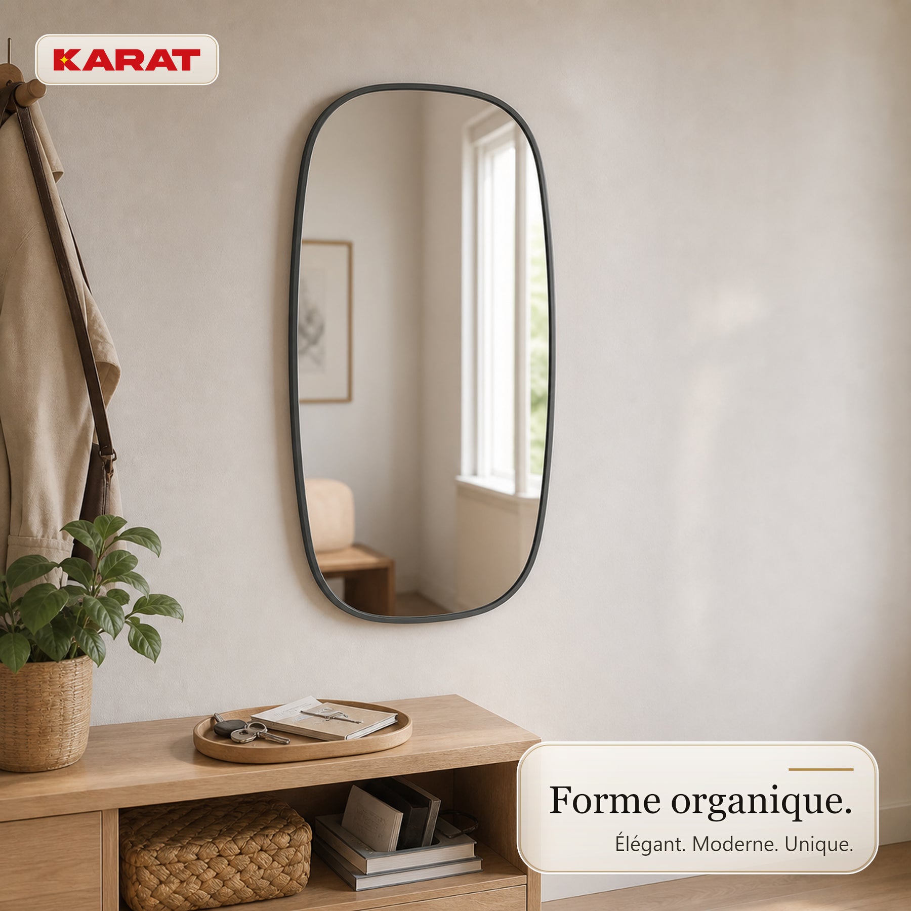 Miroir mural | Alina | Miroir moderne avec cadre en aluminium gris | 55 × 90 cm