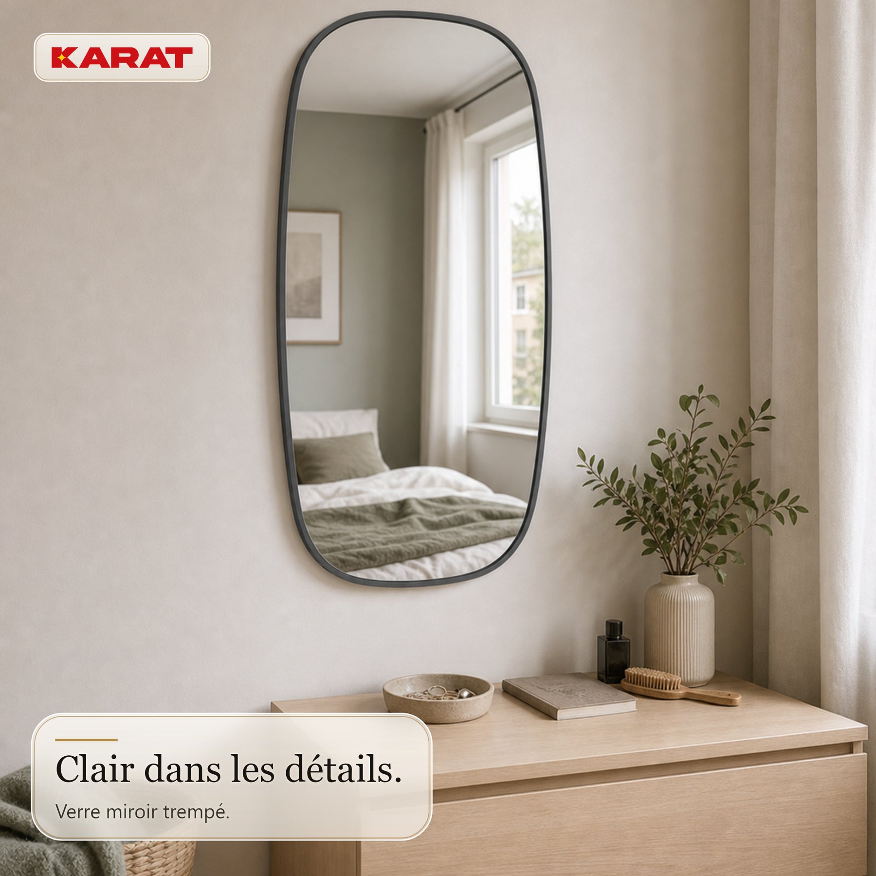 Miroir mural | Alina | Miroir moderne avec cadre en aluminium gris | 55 × 90 cm
