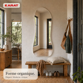 Miroir sur pied Mila | Miroir mural organique avec cadre en aluminium blanc crème | 65 × 150 cm