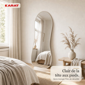 Miroir sur pied Mila | Miroir mural organique avec cadre en aluminium blanc crème | 65 × 150 cm