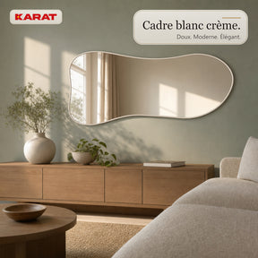 Miroir sur pied Mila | Miroir mural organique avec cadre en aluminium blanc crème | 65 × 150 cm